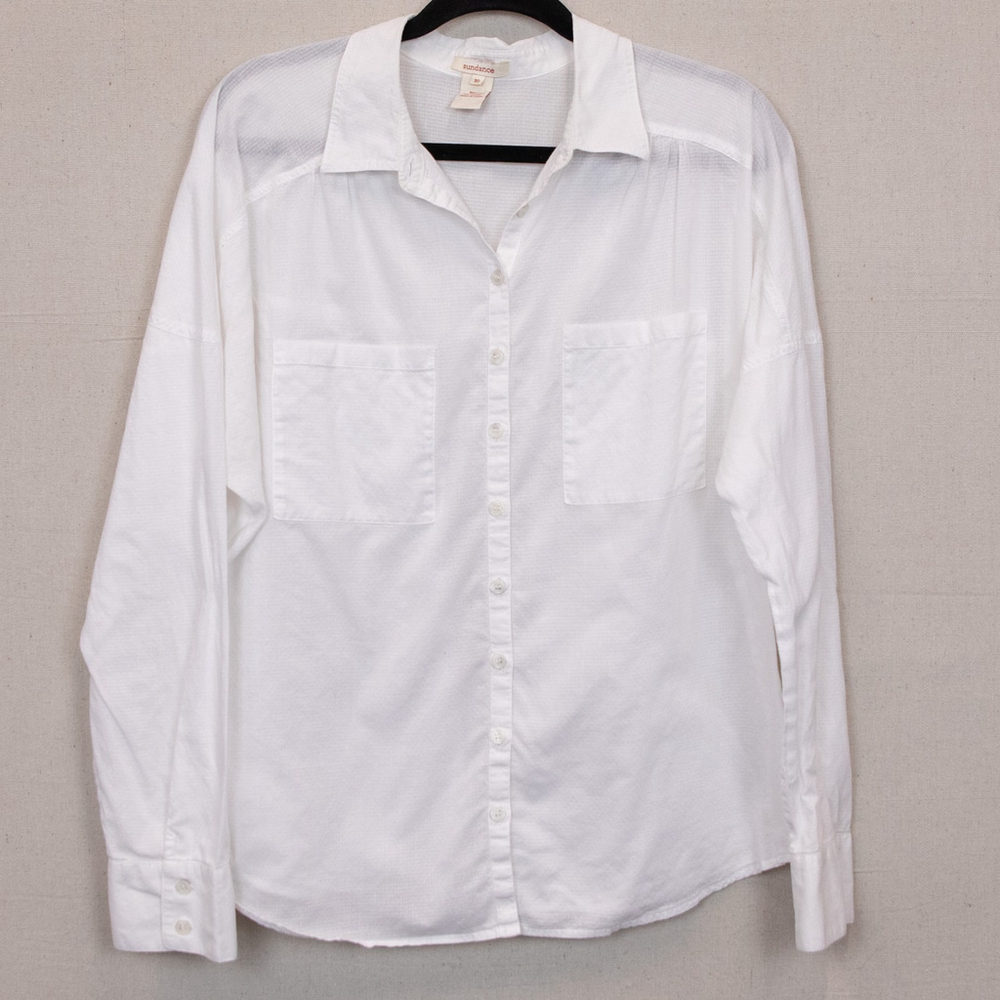 Sundance Swiss dot white button down shirt-16